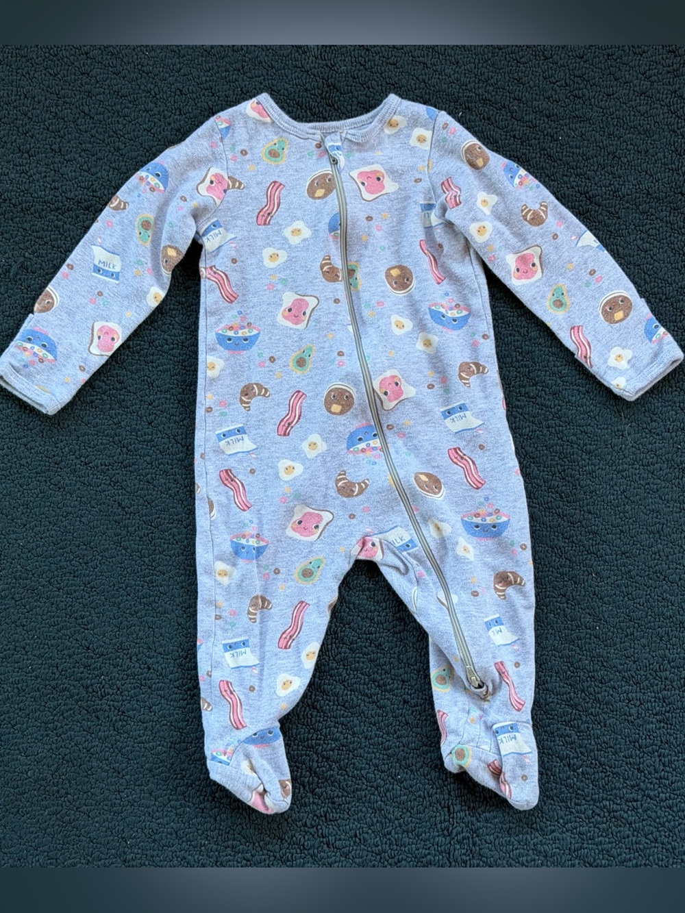 wonder nation Gray Breakfast-Print Footed One-Piece Pajamas